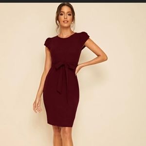 Belted dress with petal sleeves